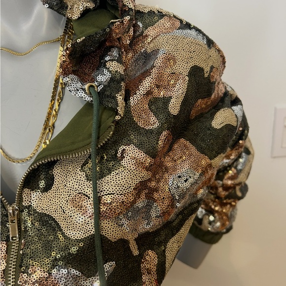 WOW Couture Camouflage Sequins  Cropped Hoodie❤️S - Picture 3 of 15